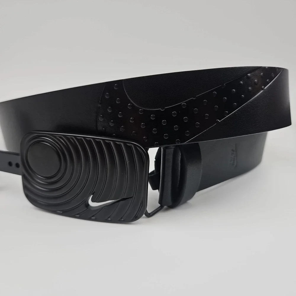 Nike Air Force 1 Belt Black Faux Leather Black Swoosh Logo Buckle‎ Mens L 38-40